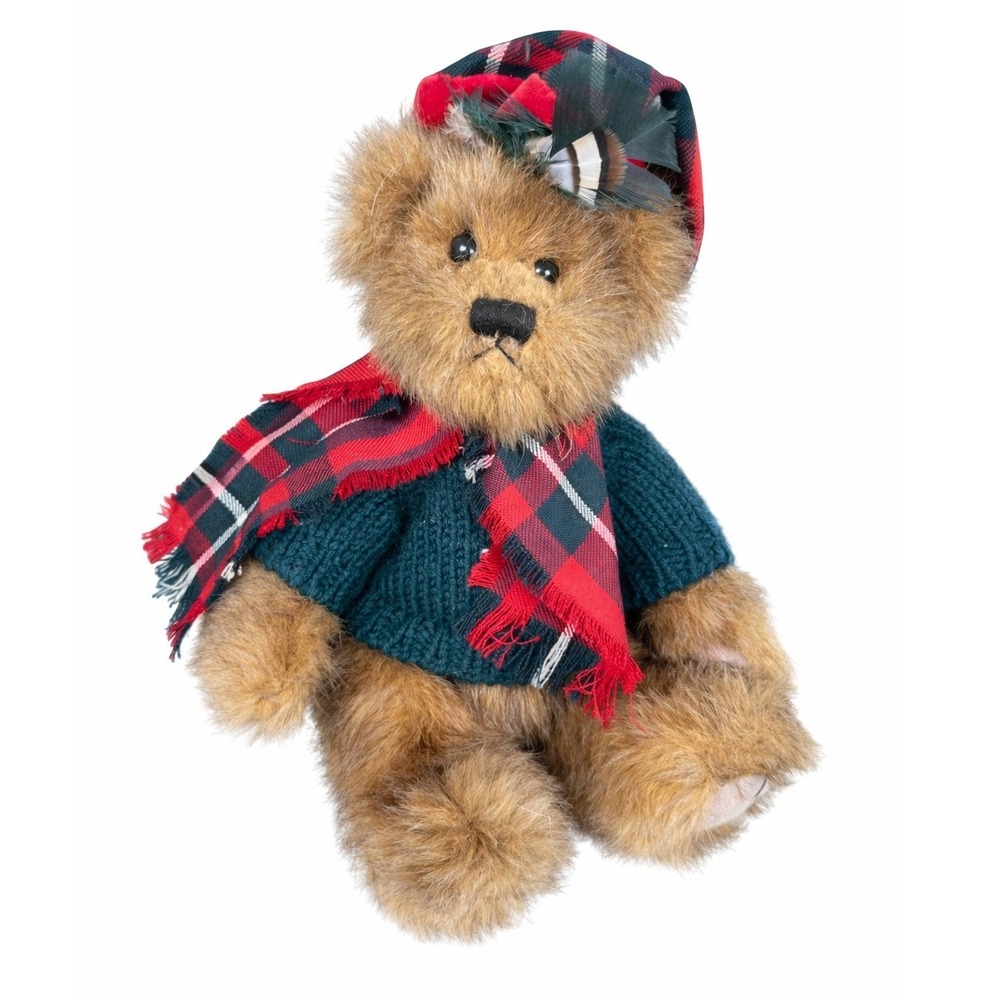 Vintage Ronnie Hek Scotland Teddy Bear Plush Tartan Hat Scarf Sweater 12in